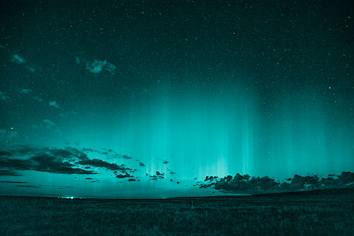 Northern Aurora Borealis Lights Up Night Sky (Cyan Shade Photo)