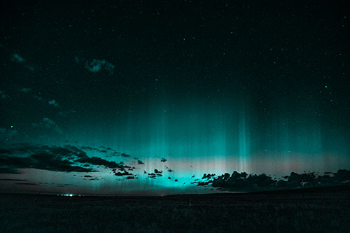 Northern Aurora Borealis Lights Up Night Sky (Cyan Tone Photo)
