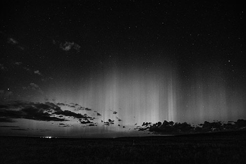 Northern Aurora Borealis Lights Up Night Sky (Gray Photo)