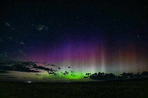 Northern Aurora Borealis Lights Up Night Sky (Green Tint Photo)