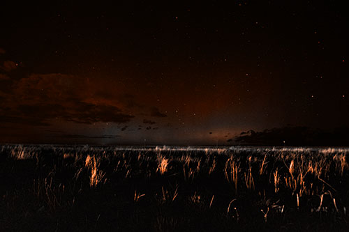 Dim Northern Aurora Borealis Lights Fading Beyond Horizon (Orange Tone Photo)