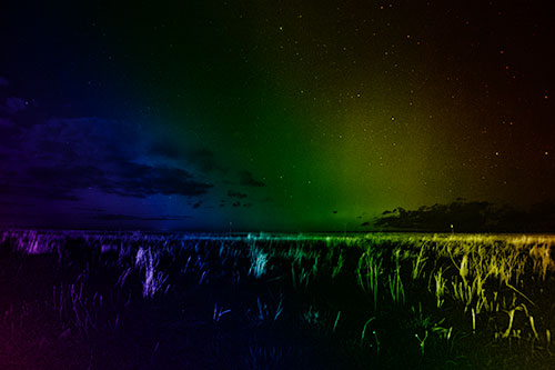 Dim Northern Aurora Borealis Lights Fading Beyond Horizon (Rainbow Shade Photo)