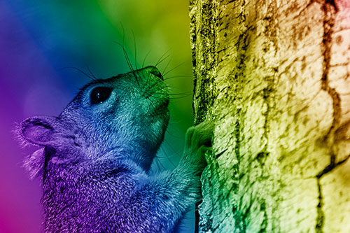 Tree Climbing Squirrel Gazing Upwards (Rainbow Shade Photo)