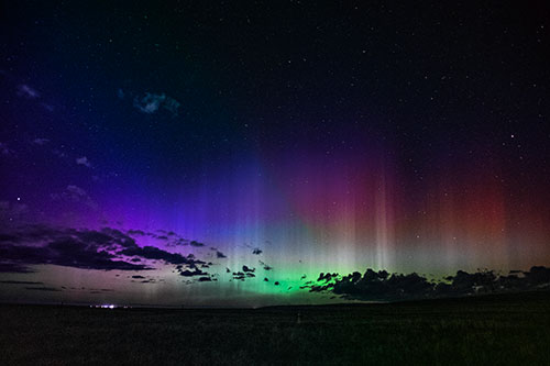 Northern Aurora Borealis Lights Up Night Sky (Rainbow Tint Photo)